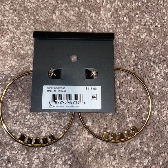 Coach Multicolor Letter Logo Gold Tone Hoop Earrings - Picture 2 of 4